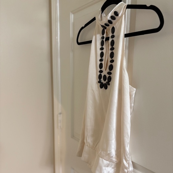 Ivory Satin Embellished Halter Top with Black Gem Detail – Size 8 - Picture 4 of 6